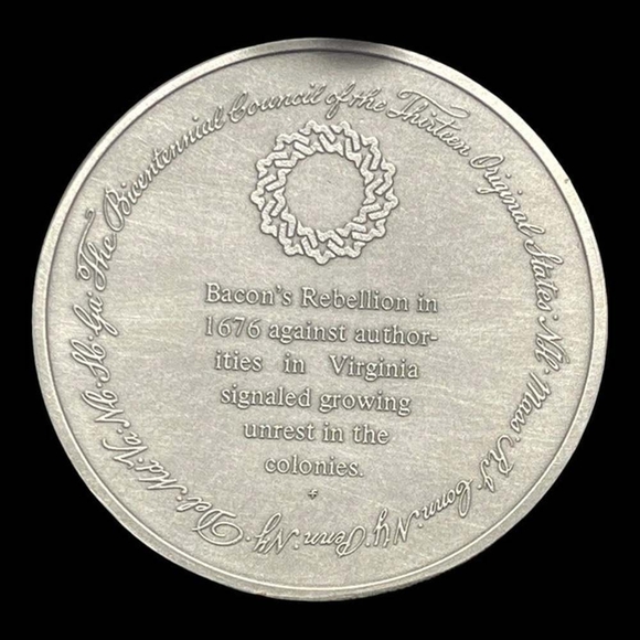 Vintage Medal History of Colonial America Pewter Coin Bacon's Rebellion - Picture 2 of 3